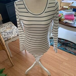 White and black striped long sleeve bodysuit